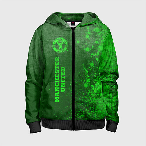 Детская толстовка на молнии Manchester United - green gradient по-вертикали / 3D-Черный – фото 1