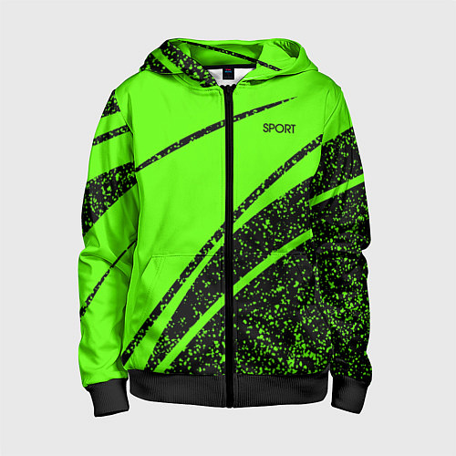 Детская толстовка на молнии Sport зелёный с чёрным в крапинку / 3D-Черный – фото 1