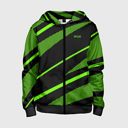Толстовка на молнии детская Sport чёрный и зелёный полосы, цвет: 3D-черный