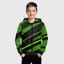 Толстовка на молнии детская Чёрно-зелёный абстрактные полосы, цвет: 3D-черный — фото 2
