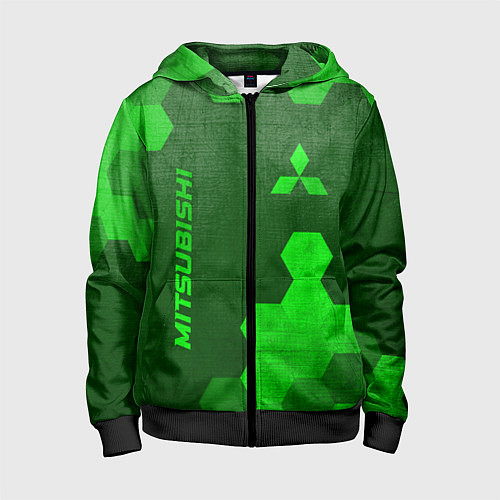 Детская толстовка на молнии Mitsubishi - green gradient вертикально / 3D-Черный – фото 1