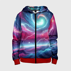 Толстовка на молнии детская Spiral neon galaxy - ai art fantasy, цвет: 3D-красный