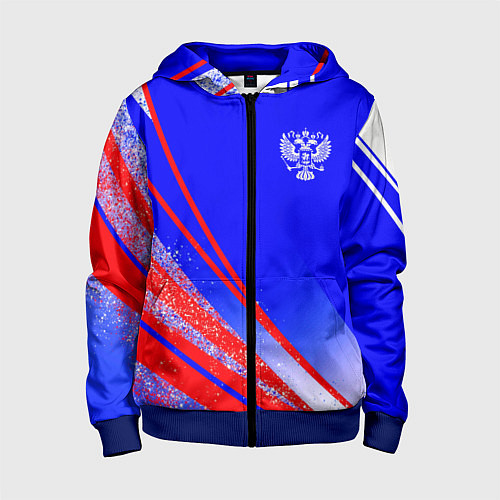 Детская толстовка на молнии Герб России на фоне цветов флага государства / 3D-Синий – фото 1