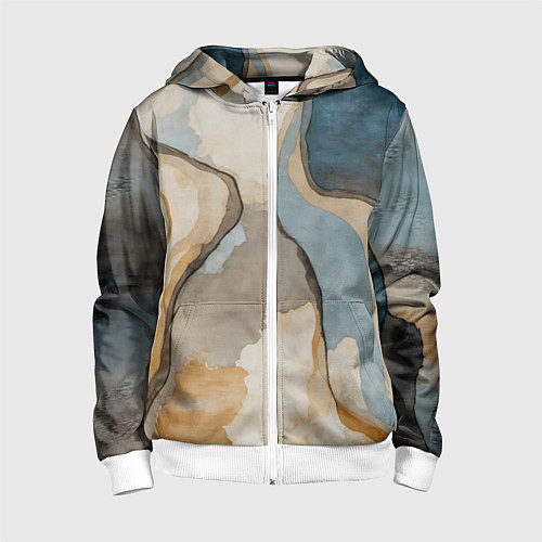 Детская толстовка на молнии Абстракция с песком и водой / 3D-Белый – фото 1