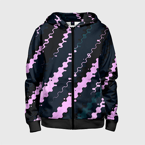 Детская толстовка на молнии Тёмно-синий с розовым искажённые полосы / 3D-Черный – фото 1