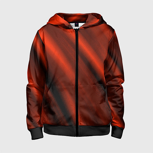 Детская толстовка на молнии Красно-оранжевый полосы текстурные с затемнением / 3D-Черный – фото 1