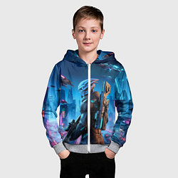 Толстовка на молнии детская Mass Effect - neon glow fantastic, цвет: 3D-меланж — фото 2