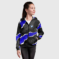 Толстовка на молнии детская BMW - синие разрывы, цвет: 3D-черный — фото 2