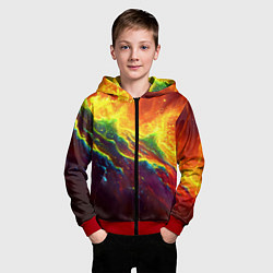 Толстовка на молнии детская Абстрактные волны с огнем, цвет: 3D-красный — фото 2
