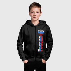 Толстовка на молнии детская Россия и герб в виде флага триколора, цвет: 3D-черный — фото 2