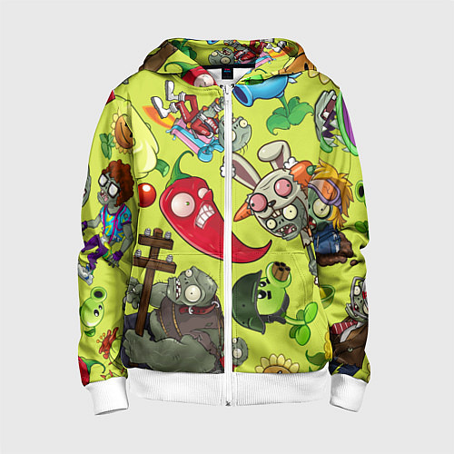 Детская толстовка на молнии Растения против зомби с героями / 3D-Белый – фото 1