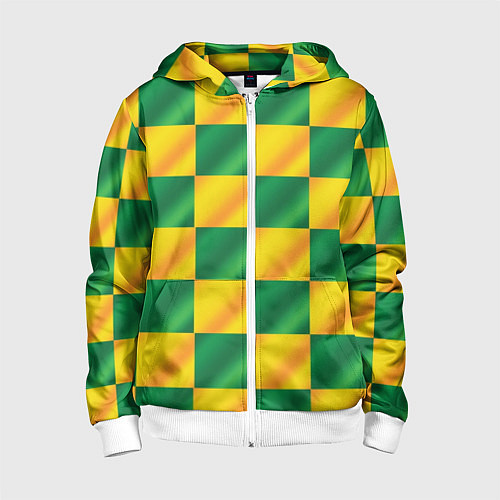 Детская толстовка на молнии Желтый и зеленый геометрический паттерн / 3D-Белый – фото 1