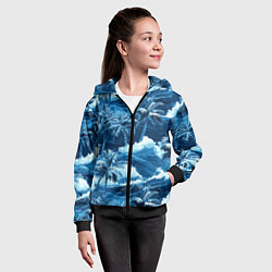 Толстовка на молнии детская Пальмы и волны - голубые оттенки паттерн, цвет: 3D-черный — фото 2