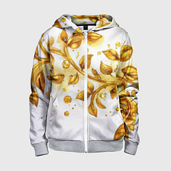 Толстовка на молнии детская Золотые листья на белом, цвет: 3D-меланж