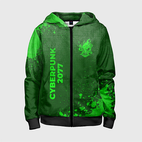 Детская толстовка на молнии Cyberpunk 2077 - green gradient вертикально / 3D-Черный – фото 1