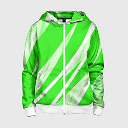 Толстовка на молнии детская Яблочный зелёный абстракция с полосами, цвет: 3D-белый