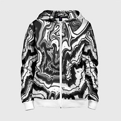 Толстовка на молнии детская Закрученные волны - чб абстракция, цвет: 3D-белый