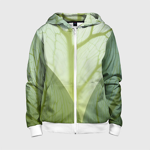 Детская толстовка на молнии Макро съемка листа / 3D-Белый – фото 1