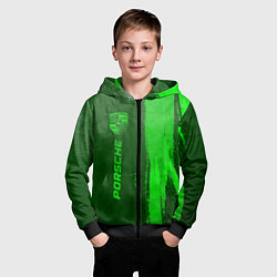 Толстовка на молнии детская Porsche - green gradient по-вертикали, цвет: 3D-черный — фото 2