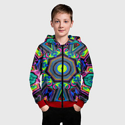Толстовка на молнии детская Оптический узор неоновые краски, цвет: 3D-красный — фото 2