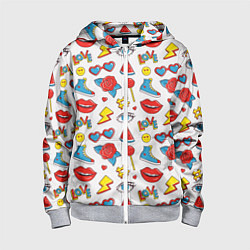 Толстовка на молнии детская Паттерн с яркими молодежными стикерами, цвет: 3D-меланж