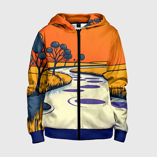 Детская толстовка на молнии Арт с фантастическим пейзажем / 3D-Синий – фото 1