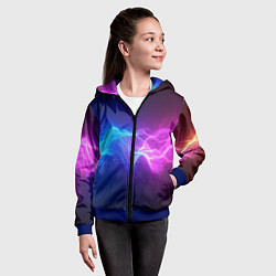 Толстовка на молнии детская Звуковая волна неоновый узор, цвет: 3D-синий — фото 2