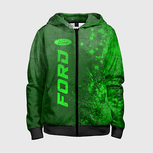 Детская толстовка на молнии Ford - green gradient по-вертикали / 3D-Черный – фото 1
