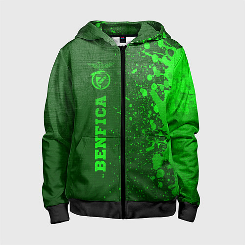 Детская толстовка на молнии Benfica - green gradient по-вертикали / 3D-Черный – фото 1