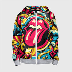 Толстовка на молнии детская Rolling Stones logo - pop art pattern, цвет: 3D-меланж