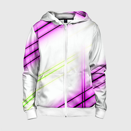 Детская толстовка на молнии Green white pink line / 3D-Белый – фото 1