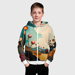 Толстовка на молнии детская Сюрреалистичный пейзаж с цветами, цвет: 3D-белый — фото 2