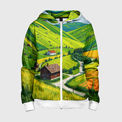 Толстовка на молнии детская Русская душа и поле, цвет: 3D-белый