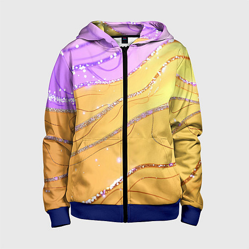 Детская толстовка на молнии Фиолетово-золотая текстура с блестяшками / 3D-Синий – фото 1