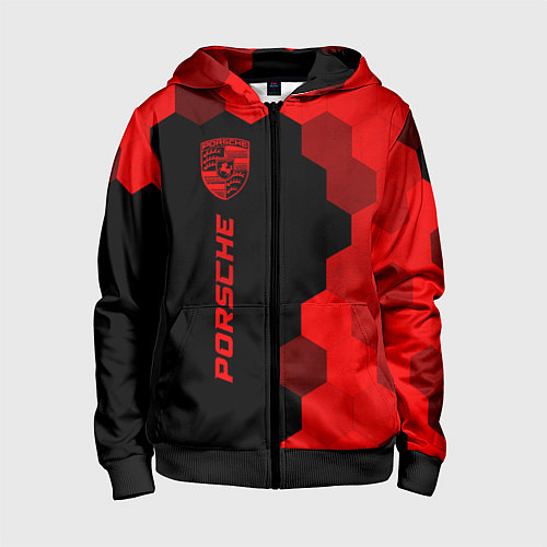 Детская толстовка на молнии Porsche - red gradient по-вертикали / 3D-Черный – фото 1