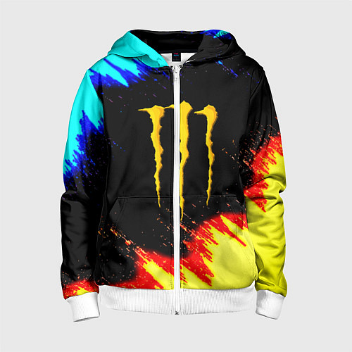 Детская толстовка на молнии Monster energy огненные краски / 3D-Белый – фото 1
