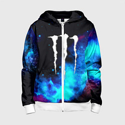 Толстовка на молнии детская Monster energy космос, цвет: 3D-белый