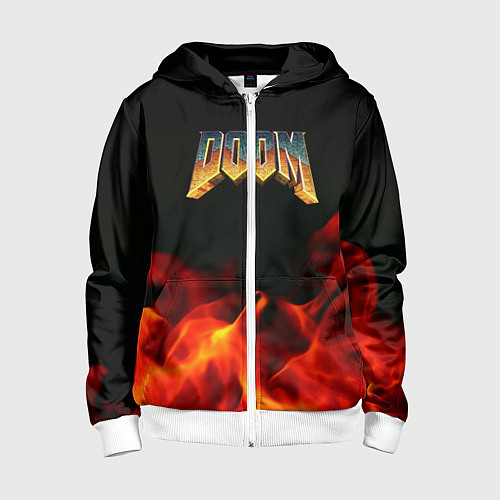 Детская толстовка на молнии Doom огненная текстура / 3D-Белый – фото 1