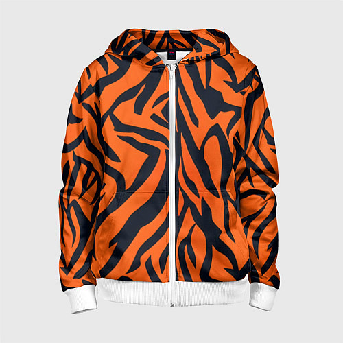 Детская толстовка на молнии Расцветка тигра / 3D-Белый – фото 1