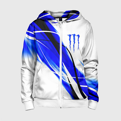 Детская толстовка на молнии Monster energy линии абстракции / 3D-Белый – фото 1