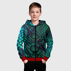 Толстовка на молнии детская Бирюзовая змеиная кожа, цвет: 3D-красный — фото 2