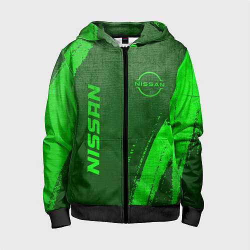Детская толстовка на молнии Nissan - green gradient вертикально / 3D-Черный – фото 1