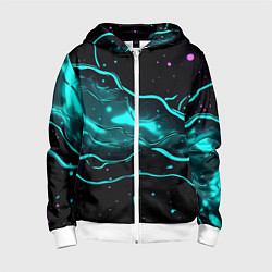 Толстовка на молнии детская Голубые неоновые волны текстура, цвет: 3D-белый