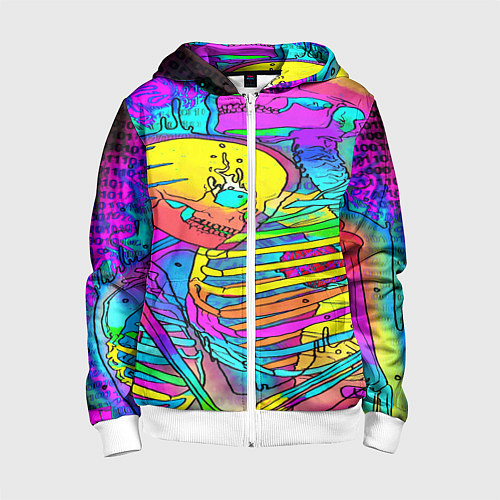 Детская толстовка на молнии Черепа неоновые краски / 3D-Белый – фото 1