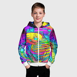 Толстовка на молнии детская Черепа неоновые краски, цвет: 3D-белый — фото 2