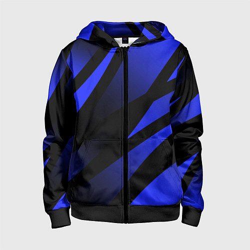 Детская толстовка на молнии Чёрный с синий абстрактные полосы / 3D-Черный – фото 1