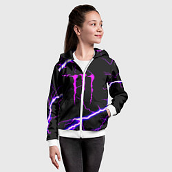 Толстовка на молнии детская Monster energy neon storm, цвет: 3D-белый — фото 2