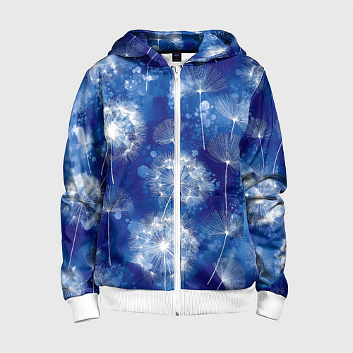 Детская толстовка на молнии Летающие одуванчики - акварельный фон / 3D-Белый – фото 1