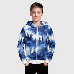 Толстовка на молнии детская Силуэты деревьев и отражения - акварельный лесной, цвет: 3D-белый — фото 2