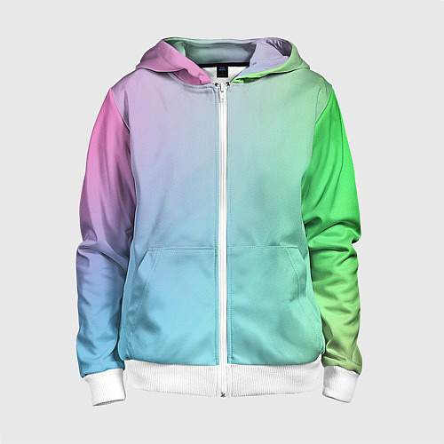 Детская толстовка на молнии Мягкий тай-дай зелёный розовый и голубой / 3D-Белый – фото 1
